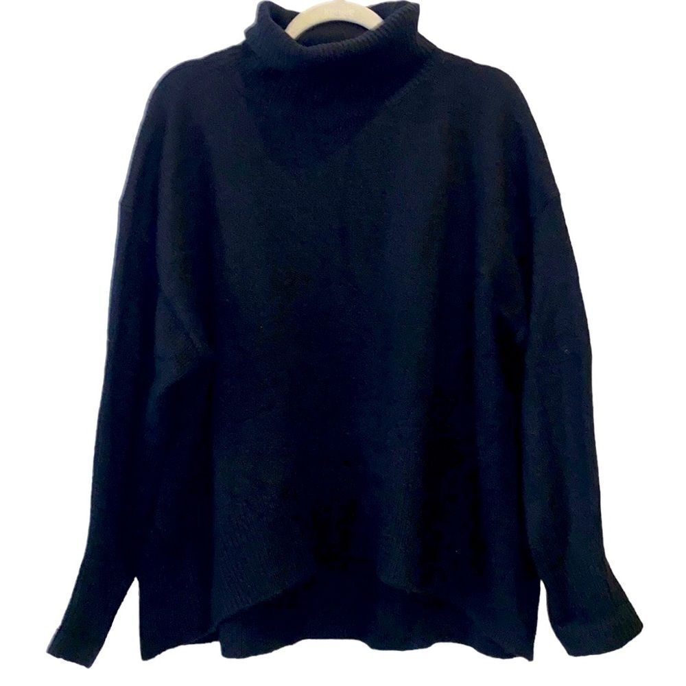 French Connection Black Turtleneck Wool Blend Staple Classic Minimalist Sweater